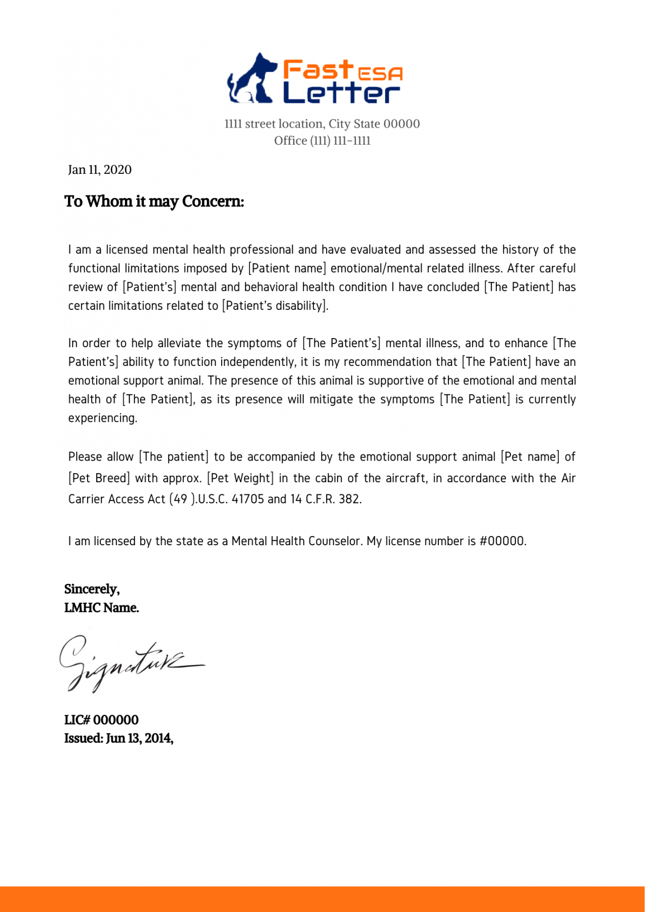 Emotional Support Animal Letter For Air Travel Fast ESA Letter
