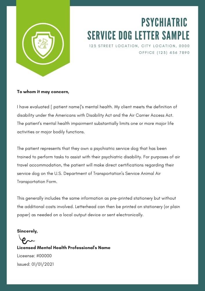 get psychiatric service dog psd letter from licensed health professionals